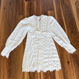 White Lace Trim Long Sleeve Formal Dress